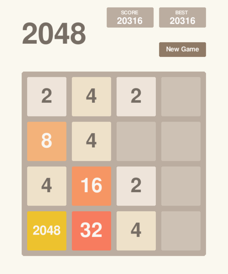 A 2048 game board